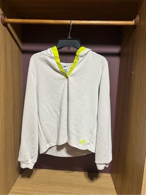 Adidas Women’s Medium White Neon Yellow Hooded Pullover Sweatshirt